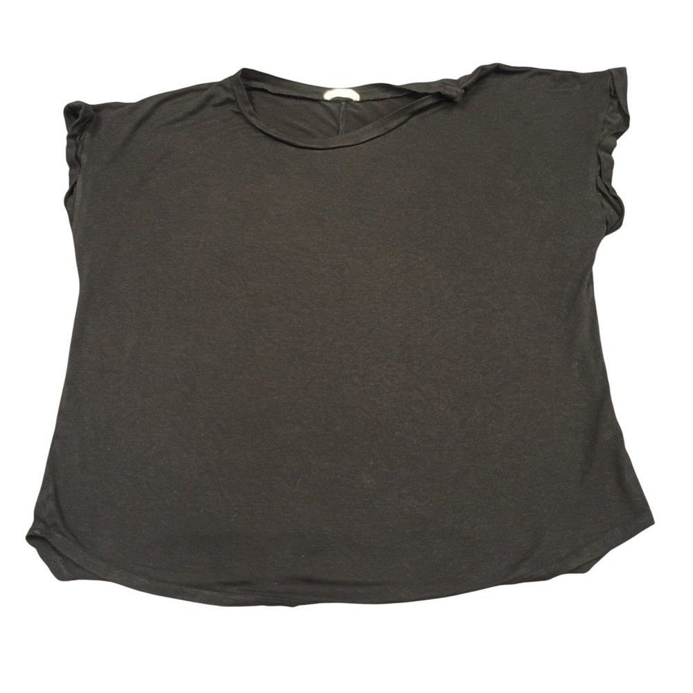 Rebel Society Knit Top Womens Large Black Boxy Cap Sleeve High-Low Casual Basic